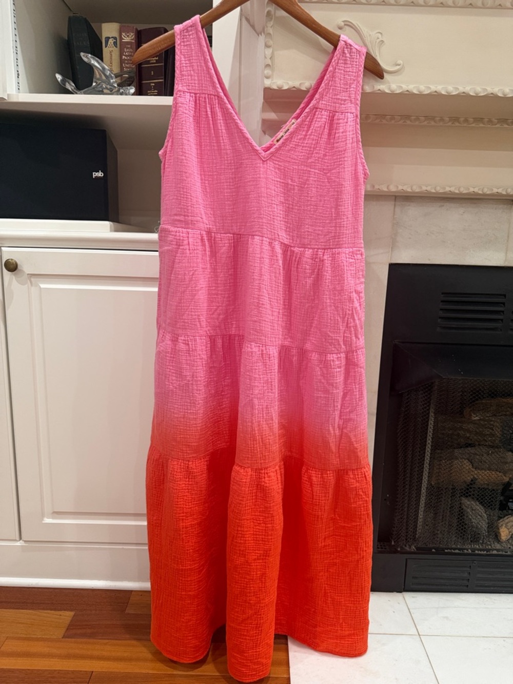 Marine Layer Coastal Grandmother Pink Orange Ombre Cotton Gauze Tiered Maxi XS - Picture 2 of 13